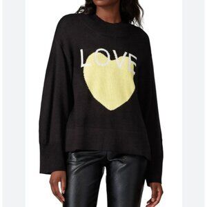 Victor Alfaro Black LOVE Sweater Yellow Heart Graphic Pullover XS